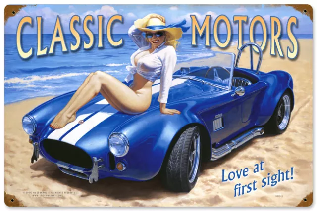 LOVE AT FIRST SIGHT Pinup Greg Hildebrandt GIANT Vintage Metal Sign & FREE PRINT