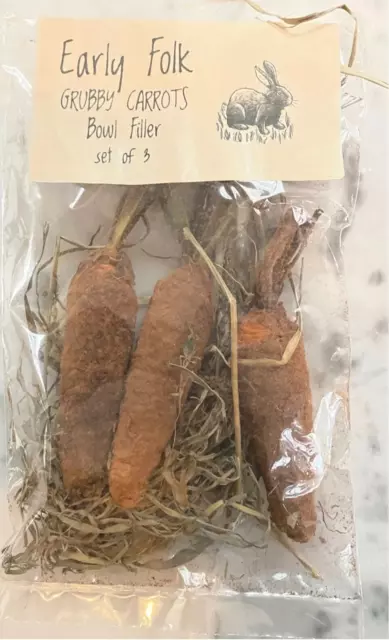 Primitive Farmhouse Grubby Easter Carrots w/ Grass Bowl Filler 3pc