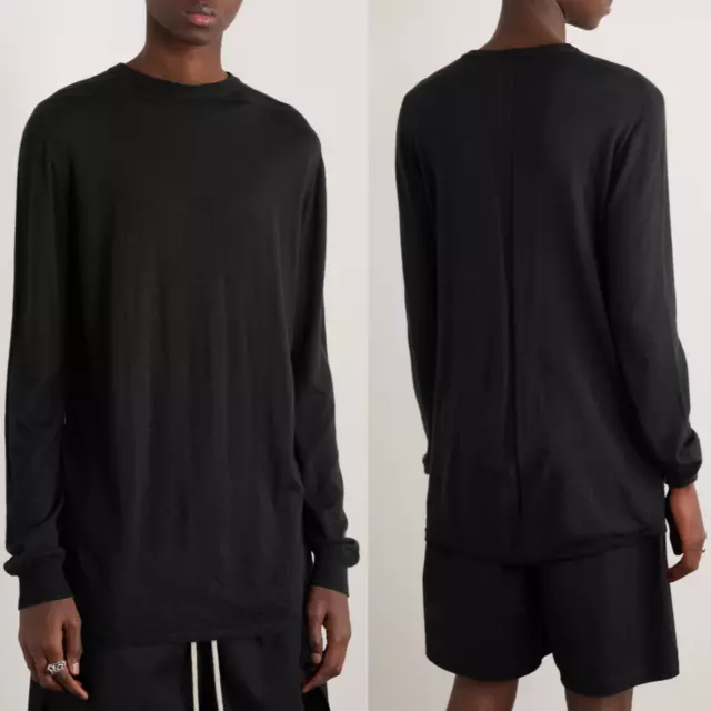 RICK OWENS L Black Fine Virgin Wool Crew Neck Pullover Sweater NWT Sisyphus '18 3