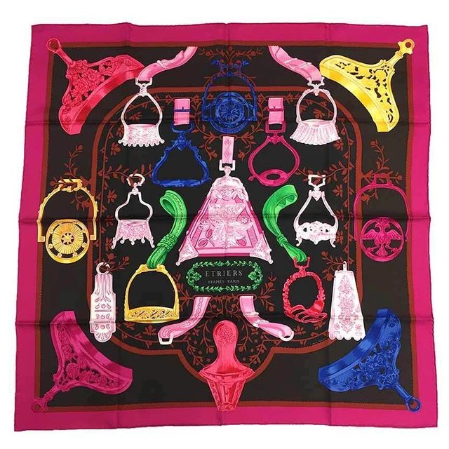 Hermes Scarf CARRES 90 Etriers Stirrup Handle Harness Silk