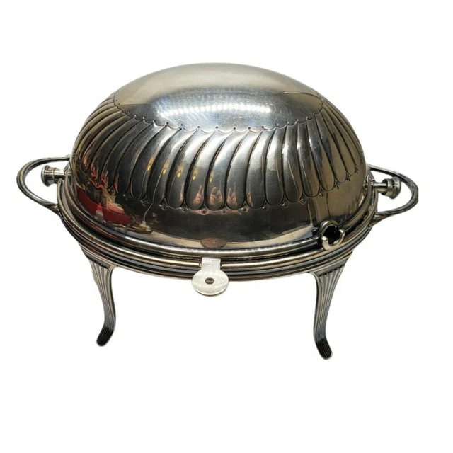 Antique English Silver Plate Rolling Dome Breakfast Warmer / Chafing Dish