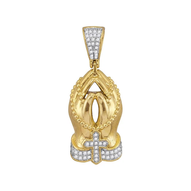 10K Yellow Gold Round Diamond Rosary Praying Hands Charm Pendant for Mens 1/4Ct. 10K Yellow Gold Round Diamond Rosary Praying Hands Charm Pendant for Mens 1/4Ct.