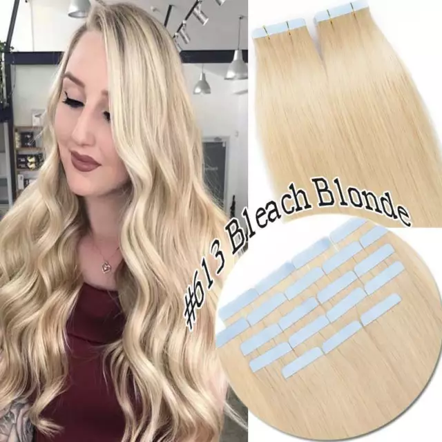 Thick 200g 80pcs Tape In Remy Human Hair Extensions Skin Weft FULL HEAD BLONDE F