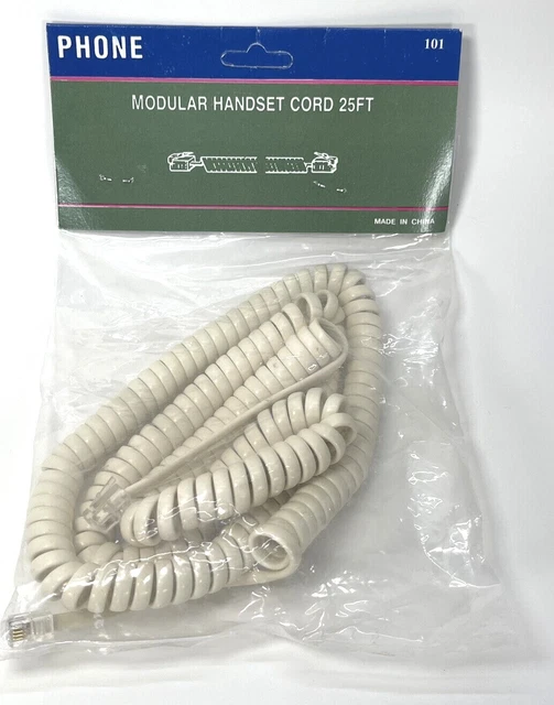 VINTAGE MODULAR HANDSET Telephone Coiled Cord Plug 25 Ft Ivory 19.97