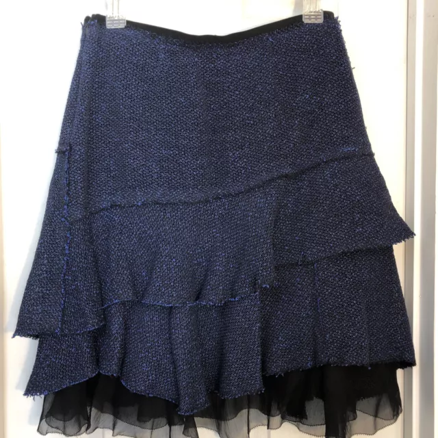 Elie Tahari Womens Tweed Lace  Skirt Blue Small