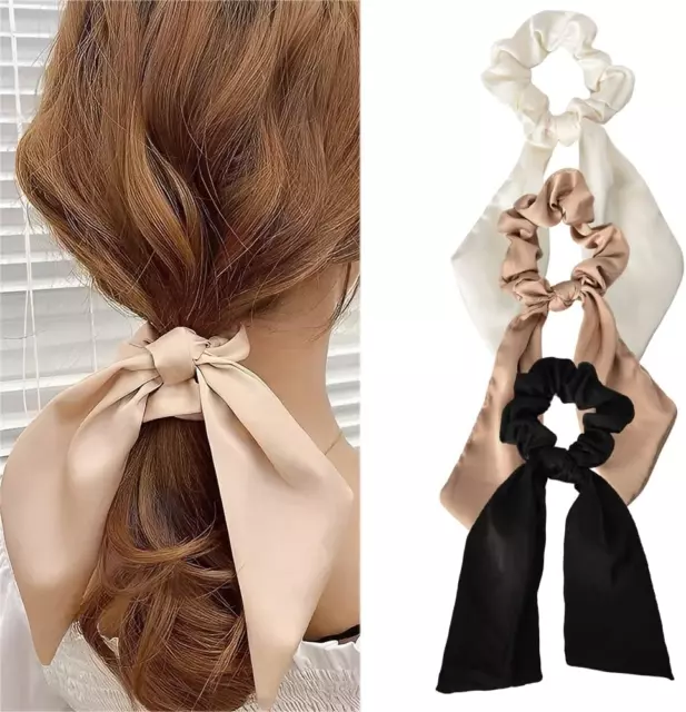 Hair Scarf Scrunchies with Ribbon Tails for Women Girls Hair Bows Scrunchy Sa...
