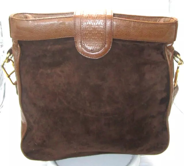 VINTAGE 70'S MOD genuine Italian Brown leather suede 2 in 1 handbag ...