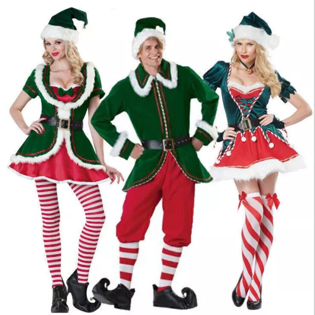 Adult Elf Costume Santas Little Helper Xmas Christmas Fancy Dress Elf On Shelf D