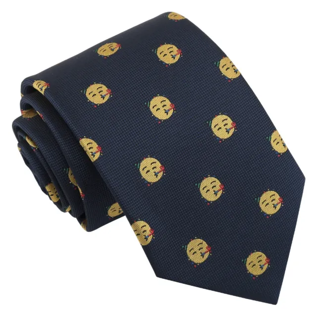 Premium Mens Navy Party Emoji Novelty Modern Style Neck Tie by DQT