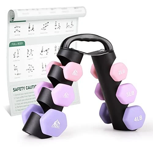 Set of 2 Neoprene Coated Dumbbell Hand Weights, Anti-Slip and Anti-Roll Hex