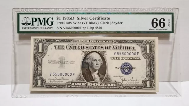 ＄1 1935D Silver Certificate Pmg66Epq S/N 55500000