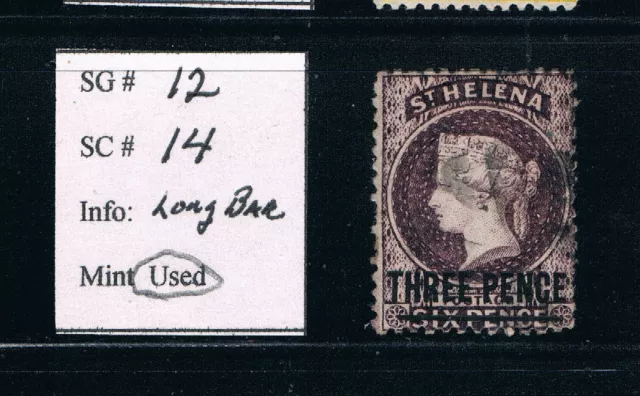 St Helena 1873 - 3d QV Deep Purple - Ovptd "Three Pence" - SC 14 [SG 12] USED B5