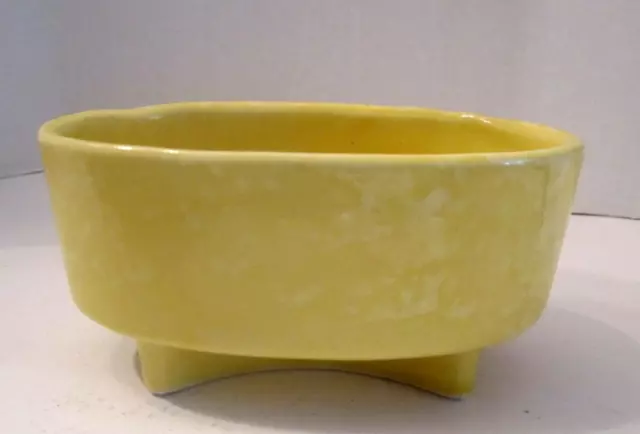 Vintage YELLOW PLANTER Mod Design FOOTED Oval MCM Lemon Drip USA Cookson POTTERY