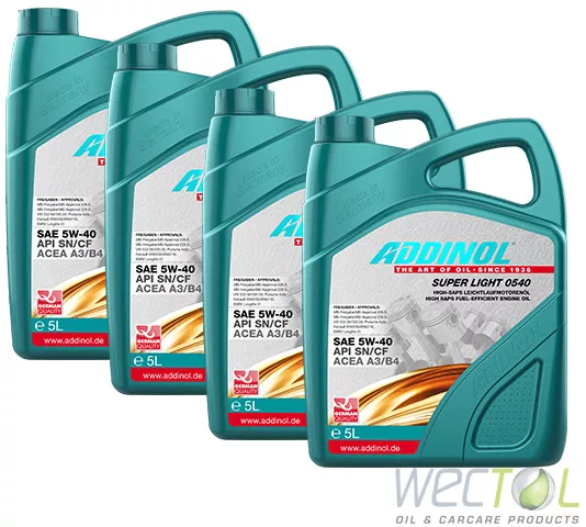 20 Liter Addinol SUPER LIGHT 0540 5W-40 Motoröl für viele VW Audi MB Renault 4x5