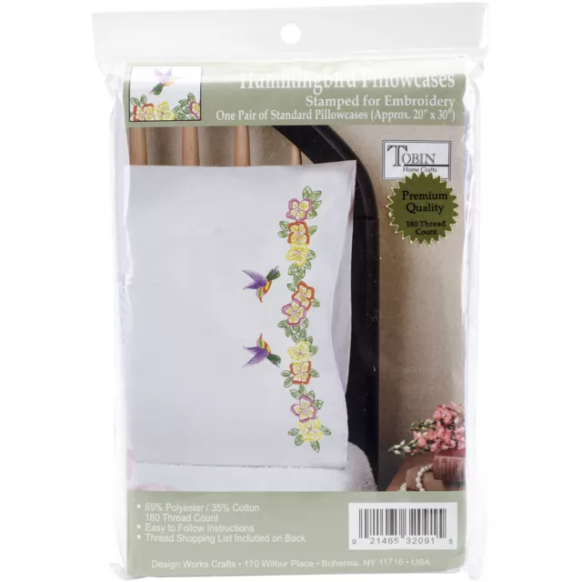 Par de fundas de almohada Tobin estampadas para bordado 20""X30""-Colibrí, T232091