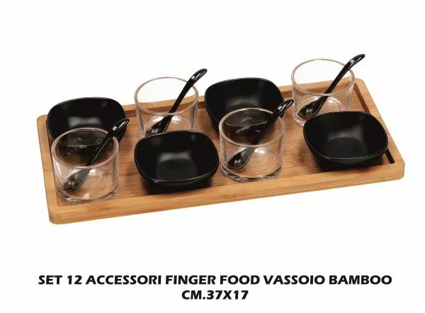 Accessori Fingerfood Set 12 Pz. + Vassoio Bamboo