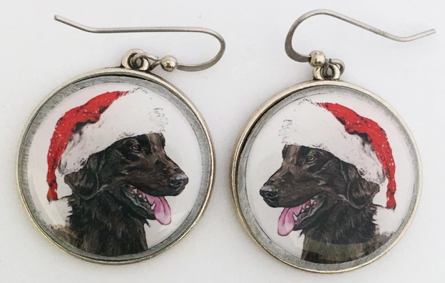 Santa Flat Coated Retriever Dog Breed Christmas Earrings