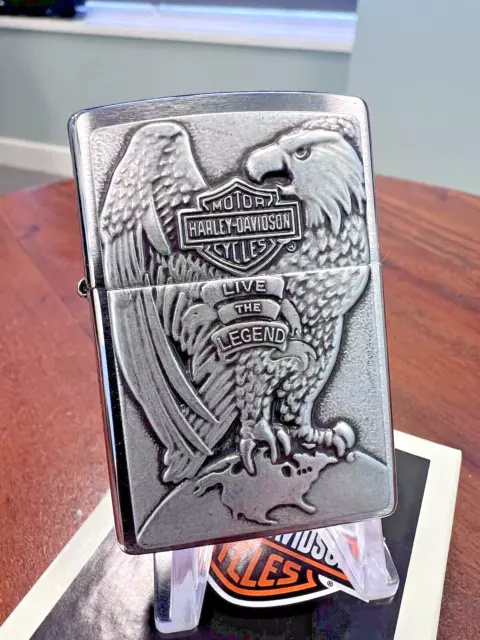 Zippo Lighter HARLEY DAVIDSON EAGLE ON GLOBE Brushed Chrome BNIB FAST POST