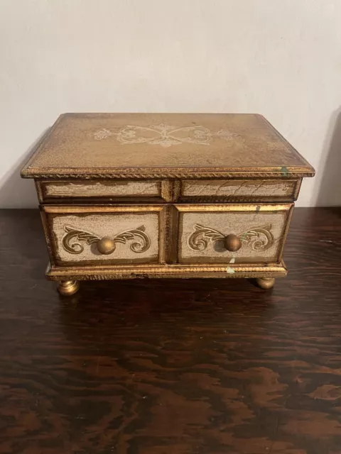 Lovely Vintage Italian Style Tole Florentine Wood Jewelry Box