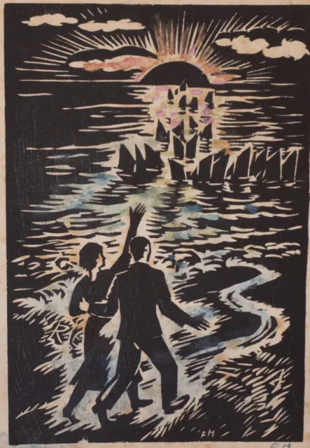 FRANS MASEREEL  “Paar beim Sonnenuntergang am Strand”orig. Holzschnitt, sig.