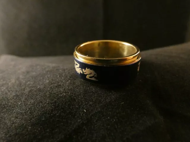 Damen Ring 24 Karat Vergoldet Drachen Edelstahl Gold Blau Damen Herren 2