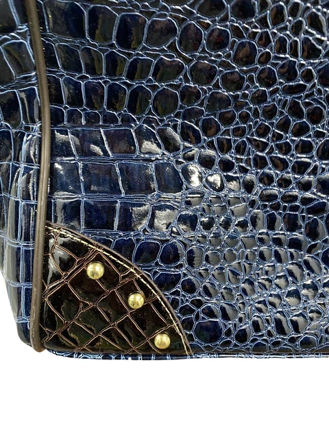 Samantha Brown Croco-Embossed Dowel Travel Bag Navy Brown  RARE OLD STOCK 3