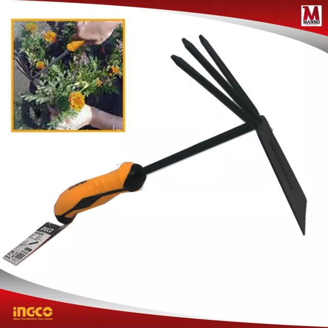 Zappino Rastrello Zappetta da giardino Zappa 29 cm 3 denti giardinaggio Ingco