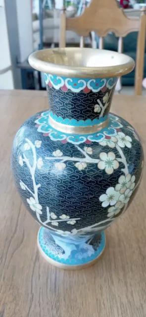 19th Century Chinese Brass Enameled Brass Vase 7 1/2" - Very Good Condition