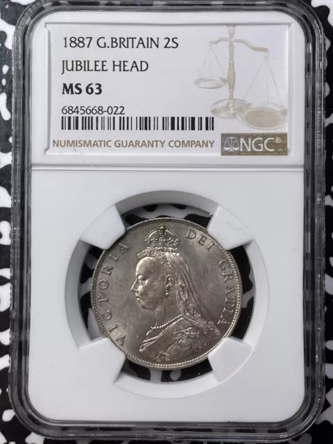 1887 Great Britain 1 Florin NGC MS63 Lot#G5399 Silver! Choice UNC!
