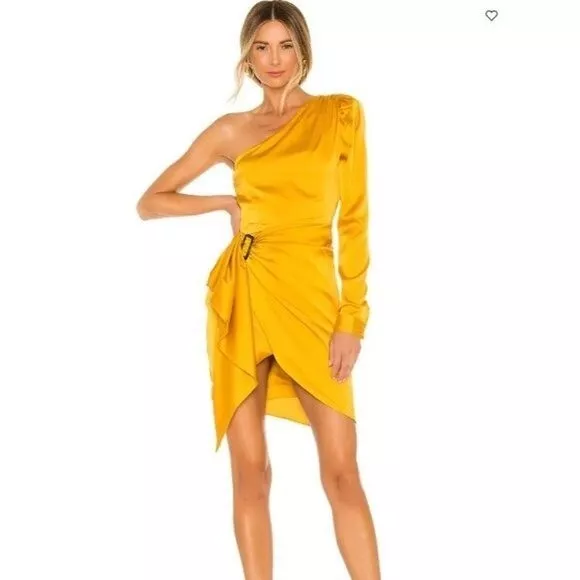 Lovers + Friends Ana Mini Dress in Yellow Women's Size XS One Shoulder