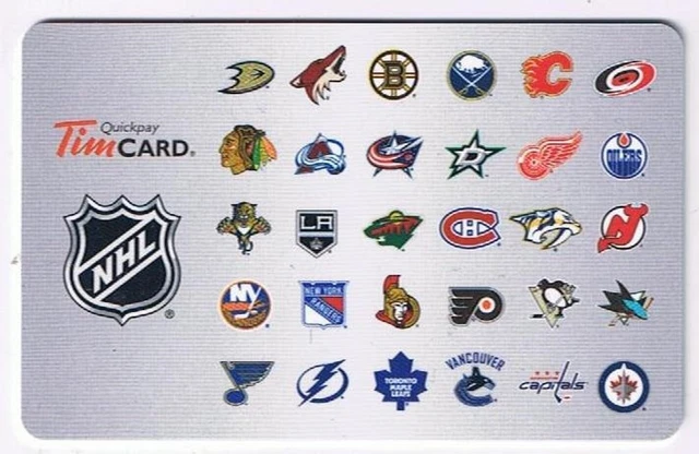 Tim Horton's 2015 Gift Card NHL Team Logos No Value