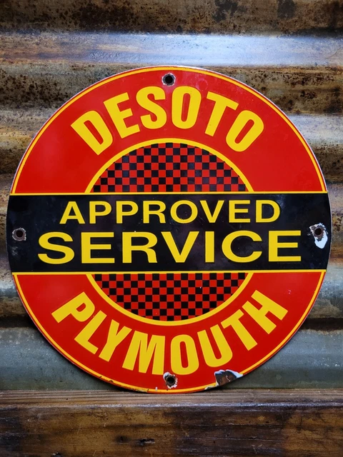 Vintage Desoto Plymouth Porcelain Sign Automobile Car Dealer Sales Gas Service