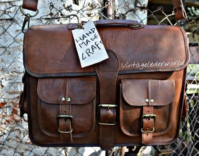 Mens Genuine Vintage Leather Satchel Messenger Man HandBag Laptop Briefcase Bag
