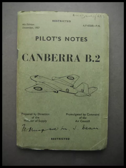 Pilot’s Notes CANBERRA B.2 RAF Jet Aircraft Air Publication
