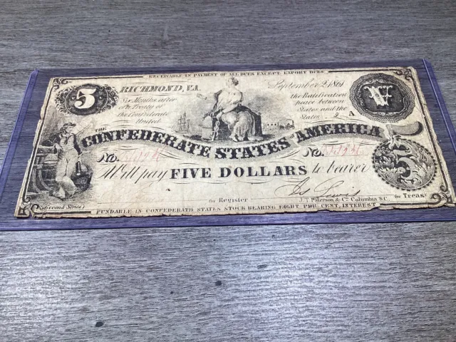 1861 $5 Dollar Confederate States of America Banknote-022224-0082