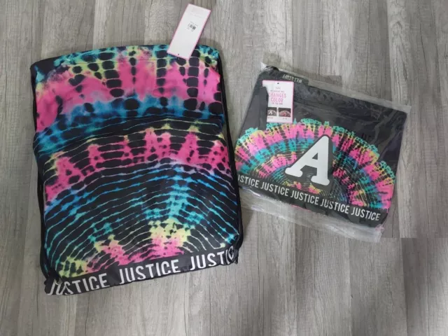 NWT Justice Girls Tye Dye Beach Towel in a Bag & Bikini Bag Initial A K (100)