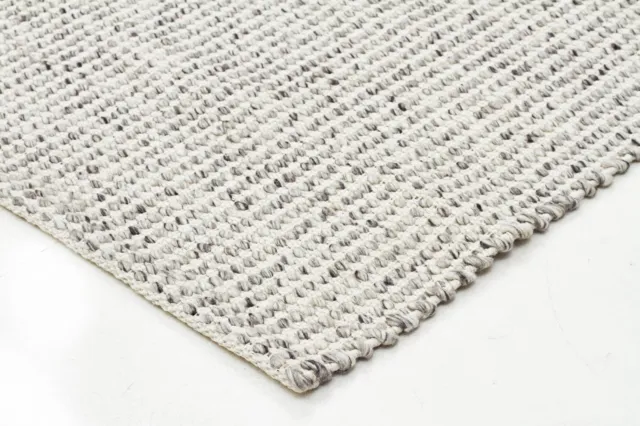 SITARI 30 WHITE GREY WOOL FLATWEAVE RUG Cream 3 sizes Modern Floor Mat