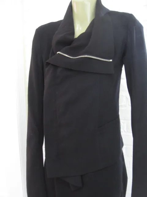 Rick Owens Designer Black Wool Crepe Zip Up Jacket & Flap Skirt Sz 8 US 2 Pcs.