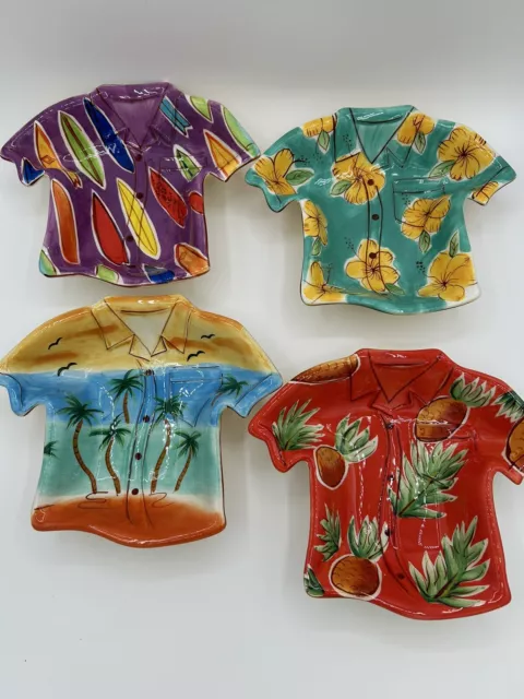 Clay Art Hawaiian Shirt Dish / Bowl Luau Floral Beach Set Of 4