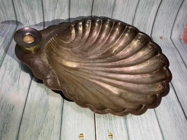 VTG Sheridan Silver plate Footed Shell Serving Dish Candle Holder 10.5” Scallops
