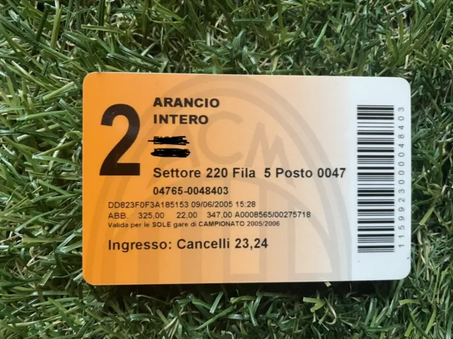 Tessera abbonamento A.C. MILAN stadio Calcio 2005 2006 2° Anello Arancio 2