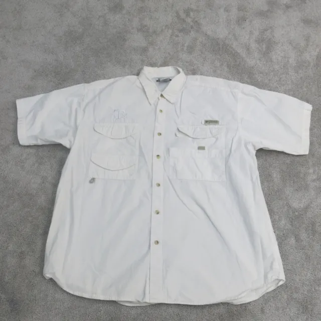 Columbia Mens Button Up Shirt Short Sleeve Chest 2 Pockets White Size Large
