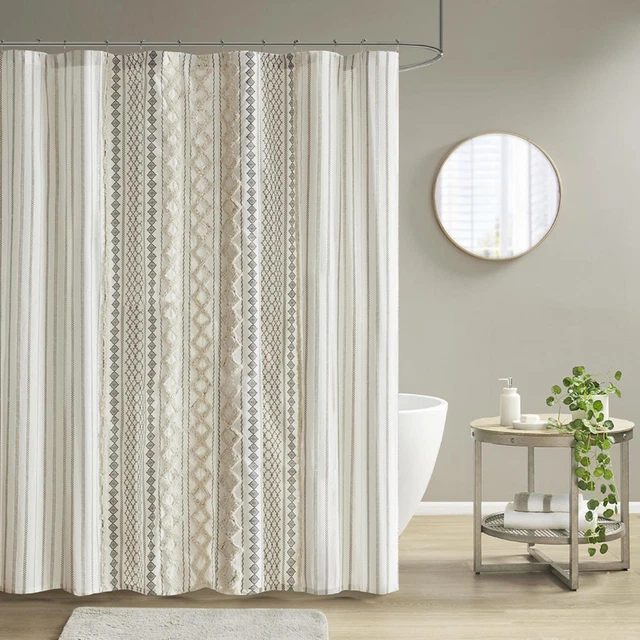 INK+IVY Mid-Century Cotton Printed Shower Curtain With Chenille II70-1121