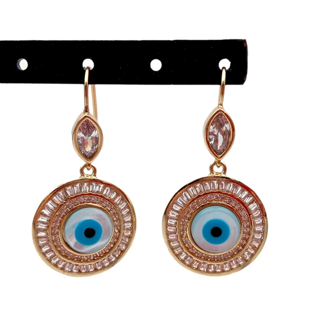 Natural White Sea Shell Lucky Evil Eye Drop Earrings For Women Earring Statement