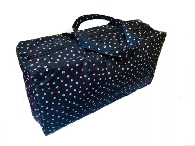 Large Knitting Bag / Craft Holdall Storage Pretty Navy Flower Design 25x16x48cm