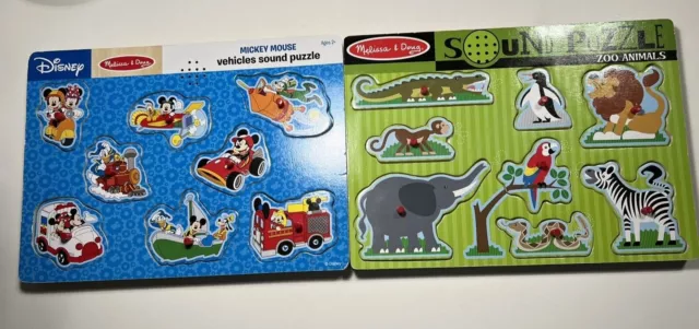 MELISSA AND DOUG Sound Puzzles Two-Zoo Animals & Mickey Mouse Vehicles ...
