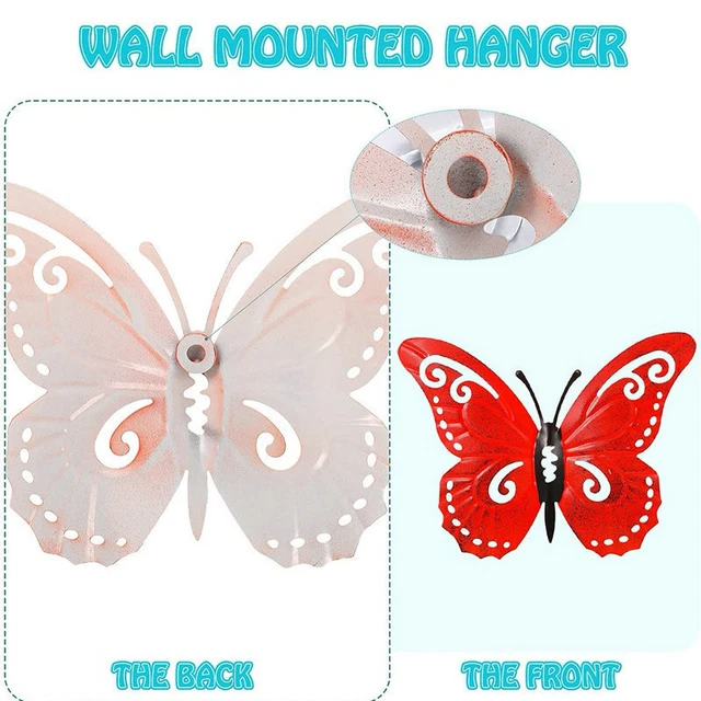 Metal Wall Art Hanging Decor Butterfly Wrought Iron Ornament Crafts Set of 3