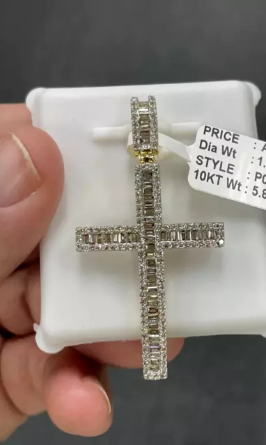 2.20Ct Baguette & Round Created Diamond Cross Pendant 14K Yellow Gold Plated