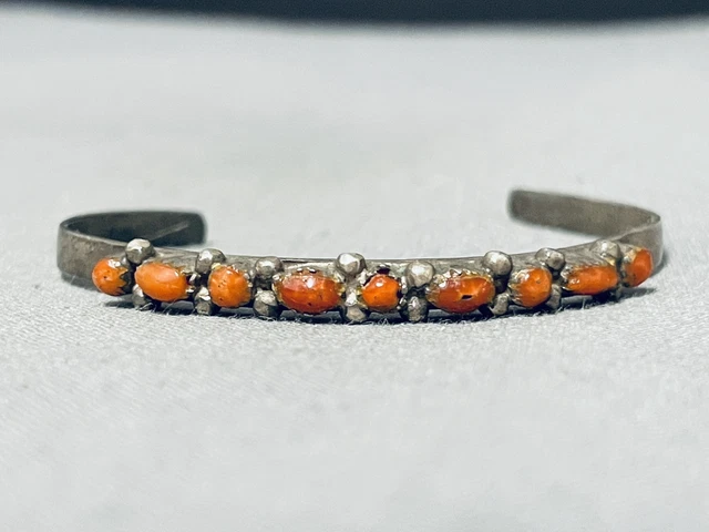Oh Baby Vintage  Navajo 9 Corals Sterling Silver Baby Bracelet