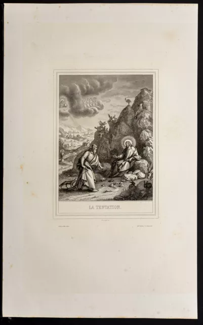 1853 - La tentation - Vie de Jésus Christ - Gravure ancienne - Le diable